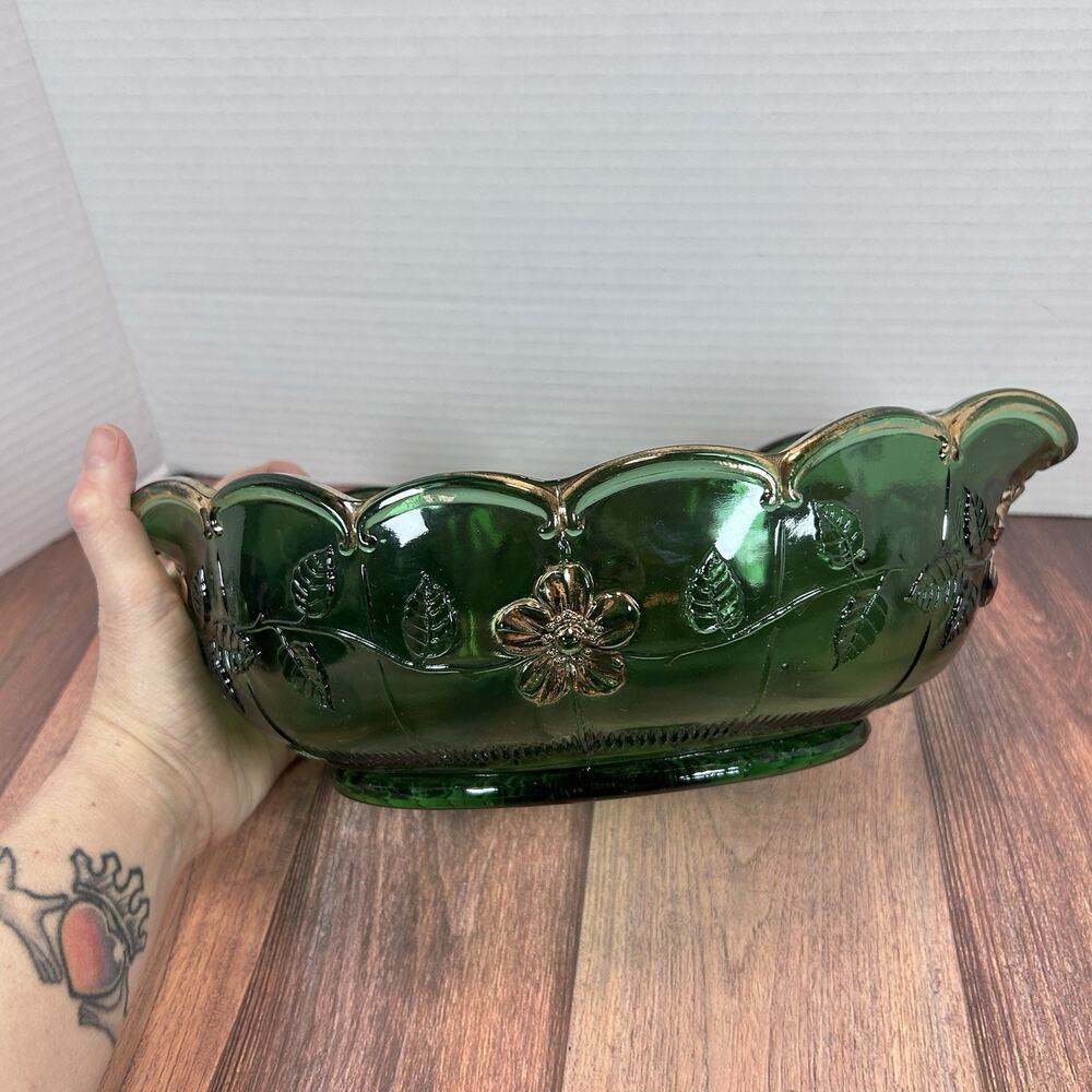 Antique CA. 1915 United States Glass Green Bowl Dogwood Paneled Floral Pattern - Picture 5 of 12
